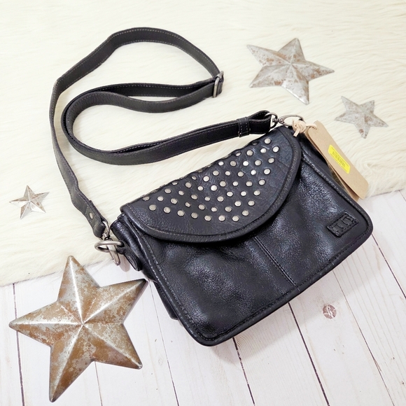Bed Stu Handbags - Bed Stu Occurrence Studded Black Crossbody Bag Distressed Handmade NEW NWT